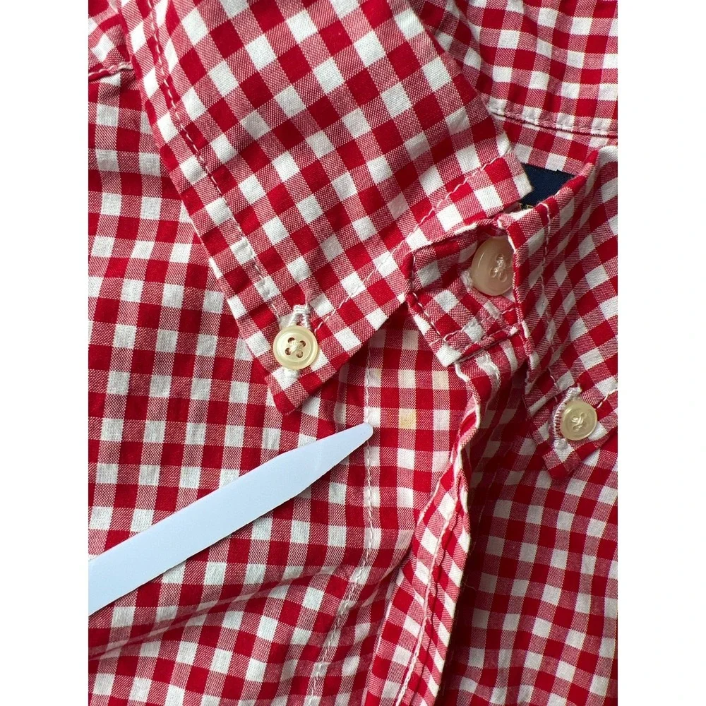 Ralph Lauren Shirt Boy M 10/12 Gingham Plaid Check Red White Blue Pony Button LS